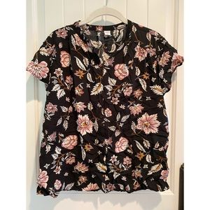Black floral blouse
